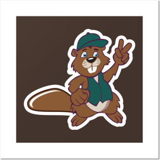 Squirrel with Victory Sign Sticker Cartoon vector illustration. Cute squirrel cartoon sticker design icon. Animal food icon concept Posters and Art